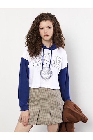 Lcw Vision Beyaz Kapüşonlu Baskılı Uzun Kollu Kadın Sweatshirt