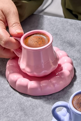 2 Kişilik 4 Parça Renkli Kahve Fincanı Renkli