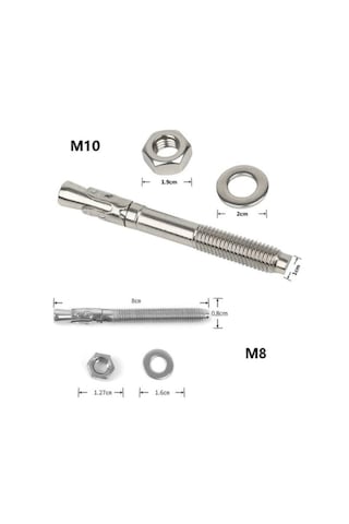 M8 Kaya Çivi Direği Paslanmaz Çelik Genişletme Vidaları - Kaya Çivisi Çekme Güçlü 4 Adet 9 CM