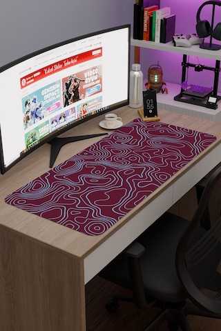 Bordo Mavi 90x40 Xxl Taraftar Gaming Oyuncu Mouse Pad Kaymaz Taban Büyük Fare Altlığı Topography