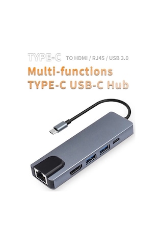 Tr-12 4K Hdtv - Rj45 5 Port Type-C To 100 Mbps Apple Uyumlu MacBook Hub