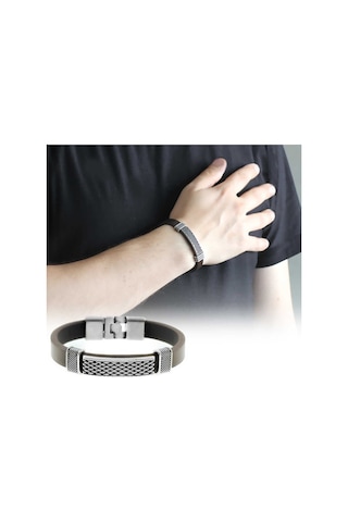 Gümüşhediyeal Nokta Işlemeli Kahverengi Kararmaz Metal-Deri Kombinli Erkek Bile Çok Renkli