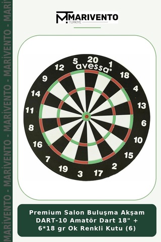 Premium Salon Buluşma Akşam Dart-10 Amatör Dart 18" + 6 18 Gr Ok Renkli Kutu 6