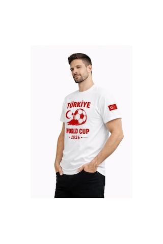 Efnaz Style Erkek Türkiye World Cup 2026 Baskılı Tişört Futbol Temalı Forma T-shirt - Beyaz