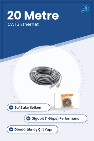 Network Kablosu Cat6 20m Ethernet İnternet Data Gigabit Rj45 Ev V