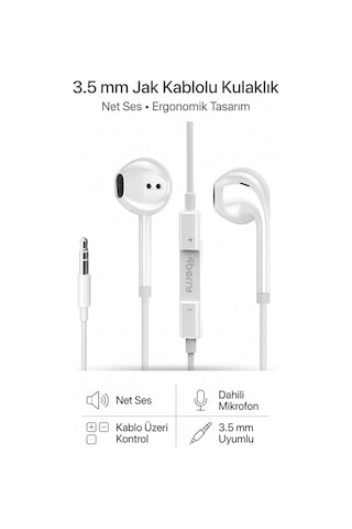 Ps03 3.5 Mm Jack Girişli Kablolu Kulak İçi Kulaklık Mikrofonlu Ses Kontrollü İos Android Uyumlu