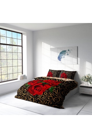 Monohome Gold & Roses 3D Pamuk Saten Çift Kişilik Nevresim Takımı Çok Renkli
