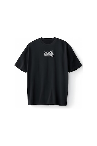 Bumeta Halloween Yarasa Balkabağı Cadı Şapkası Ve Süpürge Oversize Unisex Tişört T-shirt Siyah