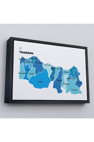 Çerçeveli Trabzon İli Ve İlçeler Haritası Dekoratif Kanvas Tablo-1471