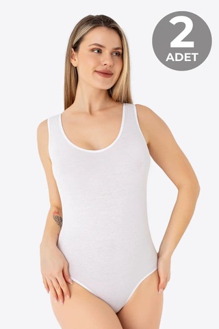 Astrid T Premium Kalın Askılı Günlük Giysi Temel Giyim Çıtçıtlı Atlet / Body 2'li beyaz