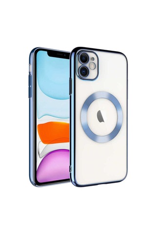 Apple Uyumlu iPhone 11 Kılıf Wireless Şarj Özellikli Sert Pc Zore Riksos M-safe Kapak Sierra Mavi