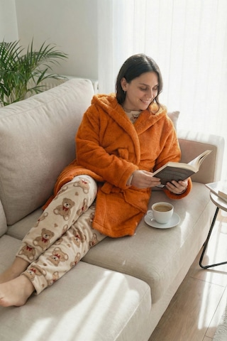 Kapüşonlu Wellsoft Sabahlık & Peluş Bornoz - Yumuşak, Polar Unisex Sabahlık Turuncu