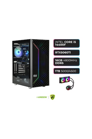 Green Griffin G3 Plus i5-14400F 16 GB 1 TB SSD RTX5060Ti Free Dos Masaüstü Oyuncu Bilgisayarı
