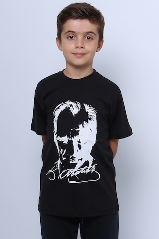 Hçm Çocuk Atatürk Ayyıldız Baskılı Tshirt Kısa Kollu A62 Siyah