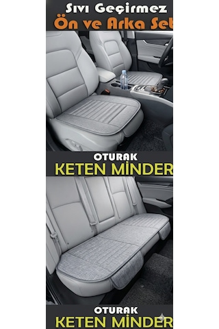 Terletmez Keten Oto Koltuk Minderi Seti Keten Koltuk Kılıfı Ön&arka Set 3 Parça Gri