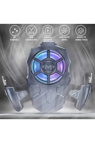 Polham Rgb Işıklı 2si 1 Arada Oyun Tetik Ve Telefon Soğutucu 6000 Rpm Süper Fan, 400mah Batarya, Pubg Ve Call Of Duty Uyumlu