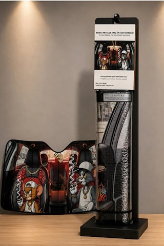 Tom & Jerry Figürlü Oto Ön Cam Metalize Güneşlik Universal Baskılı Metal Güneşlik Tom Ve Jerry Baskılı 135x65 Cm