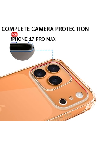 Apple Uyumlu iPhone 17 Pro Max Şeffaf Silikon Kılıf Şarj Yeri Tıpalı, Kenarları Kaymaz Şeffaf