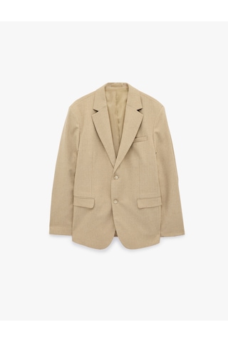 Koton Regular Fit Uzun Kollu Cepli Düğmeli Mono Yaka Blazer Ceket Bej Çizgili 7wam50006hw Ekru Çizgili