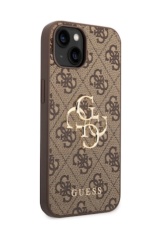 Apple Uyumlu iPhone 14 Kılıf Guess Pu Deri Büyük Metal Logo Dizaynlı Kapak Gri