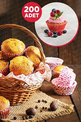 200'lü Kek Kalıbı Muffin Kağıdı Kurabiye Kalıbı Kek Kapsülü Desenli