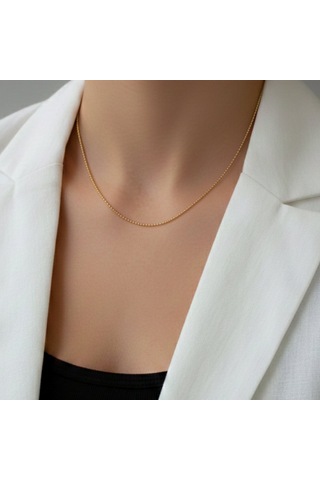 Lente Aksesuar Gold İnce Top Zincir Kolye - 14k Altın Kaplama Minimal Seri Kadın Kolye Altın
