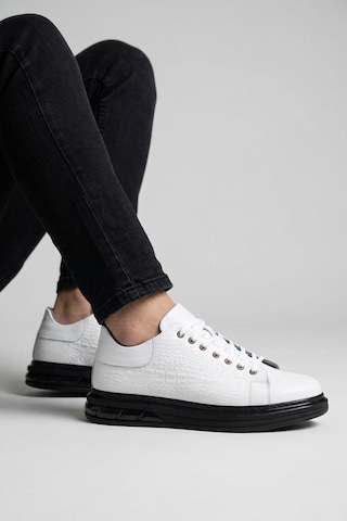 Papuçcity Pisagor Ps-01209 Erkek Hakiki Deri Sneakers Spor Ayakkabı Beyaz - Siyah