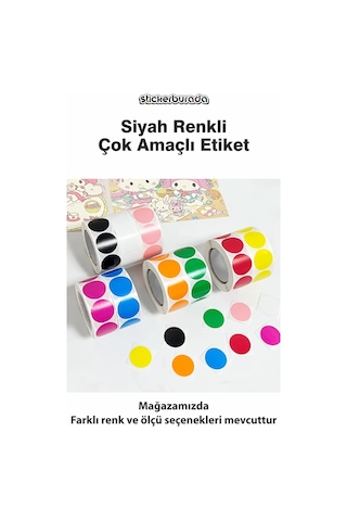 Yuvarlak Kesim Ambalaj Etiketi - Siyah Renk - 5cm - 250 Adet