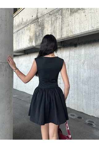 Alfanora Kolsuz Mini Elbise- Siyah