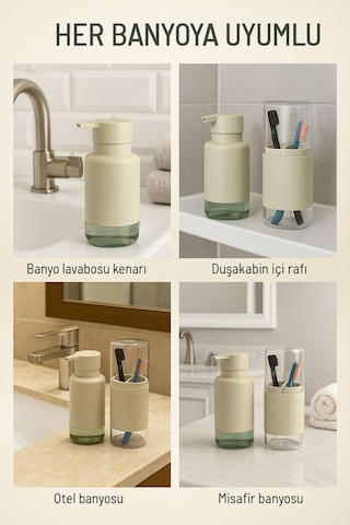 2'li Pratik Sıvı Sabunluk Ve Diş Fırçalık Seti Taş Gri Diğer