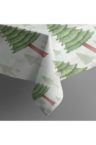 Noel Desenli Dikdörtgen Masa Örtüsü 60x84 İnç, Su Geçirmez Ve Leke Tutmaz Noel Çam Ağacı