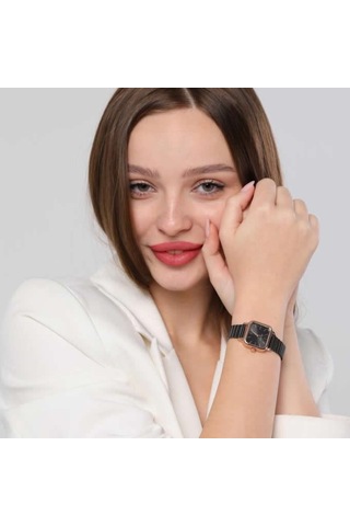 Minimal Kare Siyah Kadran Rose Gold Kasa Kadın Kol Saati Rose Gold