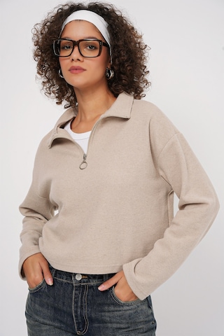 Bigdart 55449 Fermuarlı Yaka Örme Sweatshirt - Krem