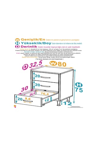 Eliusta Seçer 3 Çekmeceli 80 Cm Banyo Ve Mutfak Dolabı Beyaz 80x75x32,5 Cm Çok Amaçlı Organizer Dolap Beyaz