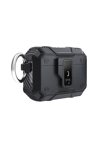 Apple Uyumlu AirPods Pro 2 Zore Airbag 35 Darbelere Karşı Dayanıklı Düğmeli Kılıf-siyah