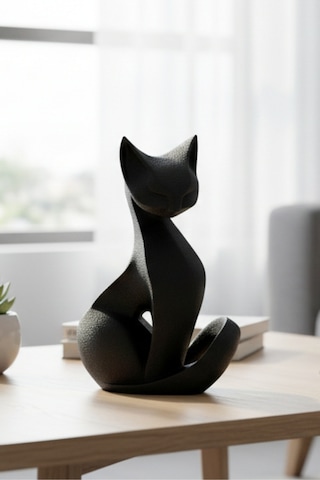 Siyah Kedi Heykel - Minimalist Ve Şık Dekorasyon Objesi