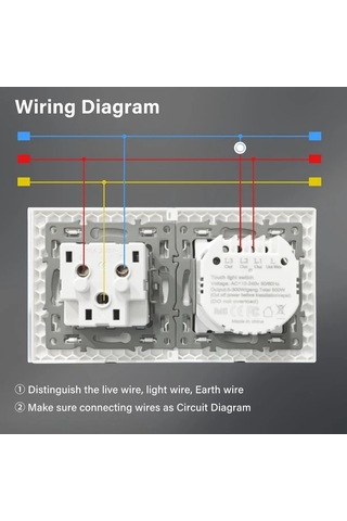 Honeybeeshop Tek Dokunuşlu Led Dokunmatik Anahtarlı Priz Alman Standart Priz Temperli Cam Malzeme 16a 250v Yatay Dikey Montaj