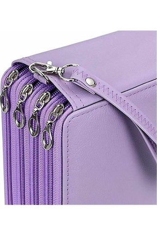 Büyük Kapasiteli Siyah Pu Deri Kalem Kutusu 200 Yuvalı Okul Ve Ofis İçin Pratik Kalem Çantası, Sanat Malzemeleri Ve Kırtasiye Ürünleri İçin Şık Organizer, Hediye Seçeneği Mor