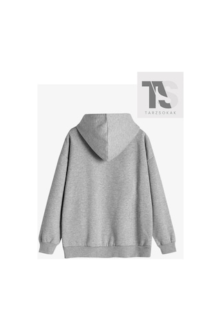 Tarzsokak Kelebek Tasarım Sweatshirt Fermuarlı Hırka Gri