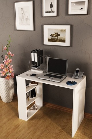 Bej Safir Meşe Çalışma Masası Beyaz