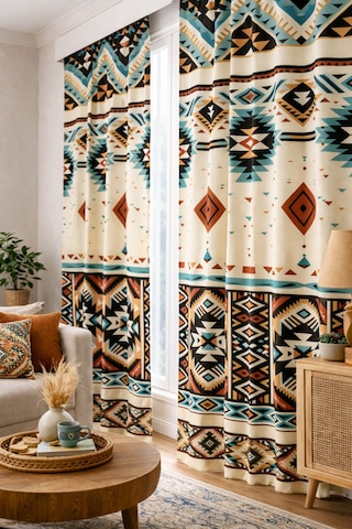 140x260 Ölçüsünde 2 Adet Bohem Fon Perde. Boho Tarz Koleksiyon Ürünü. Çok Renkli Kahve