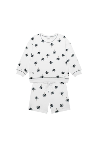 Antebies Organik Beyaz Palmiye Desenli Beli Lastikli Bağcıklı Erkek Çocuk Sweatshirt Şort Takımı