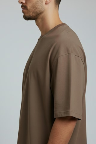 Allunique Erkek Pamuklu Oversize Bisiklet Yaka Kahverengi T-shirt