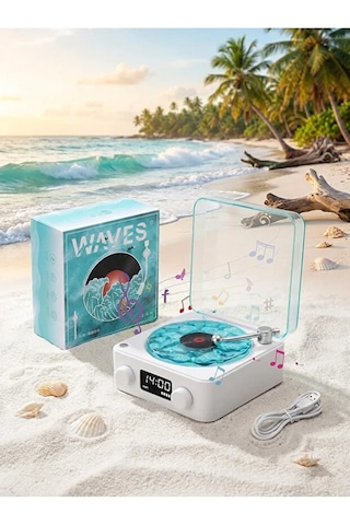 Waves Nostalji Plak Çalar Bluetooth Subwoofer 3d Ses Dalgası Retro Müzik Plak Çalar 1 Adet