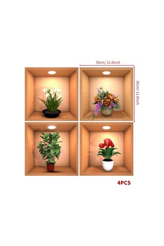 Geekyou 3d Yeşil Bitki Duvar Sticker, Vinyl, Su Geçirmez, Kolay Uygulama, 4 Adet, 30x30cm, Çeşitli Yüzeylere Uygulanabilir Çok Renkli