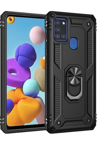 Galaxy A21S Kılıf Zore Vega Yüzüklü Standlı Zırh Kılıf