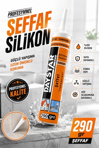 Daystar Şeffaf Silikon Mastik 290 Gr Güçlü Yapışma Suya Dayanıklı Banyo Mutfak Cam Pvc İç Ve Dış Mek Çok Renkli