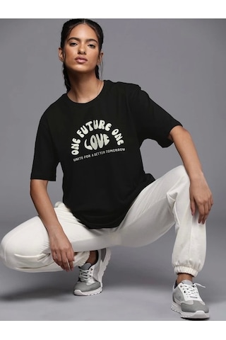 Modi Baskılı Oversize T-shirt - Siyah - Mymg146041