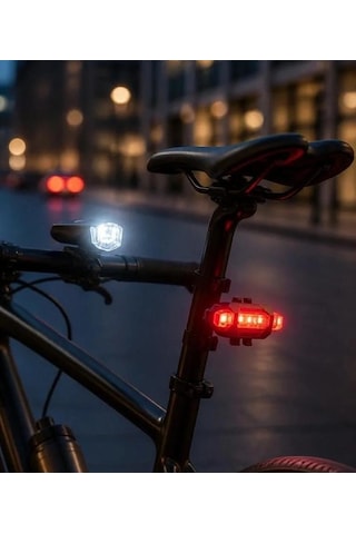 Parlak Bisiklet Scooter Işık Seti Su Geçirmez Güçlü Ön Far Ve Arka Stop Lambası 3 Işık Modu Usb Şarj Siyah