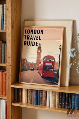 Londra Seyahat Rehberi Posteri, Ahşap Çerçeveli Duvar Tablosu - Seyahat Severlere Hediye